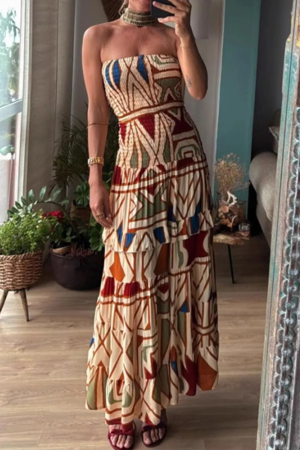 Smocked Printed Tube Dress - adritiX