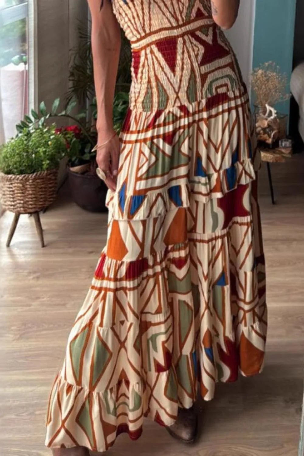 Smocked Printed Tube Dress - adritiX