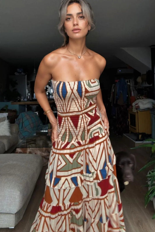 Smocked Printed Tube Dress - adritiX