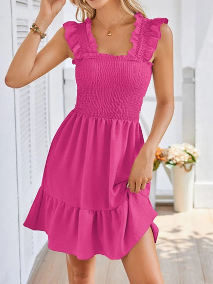 Smocked Square Neck Wide Strap Dress - adritiX
