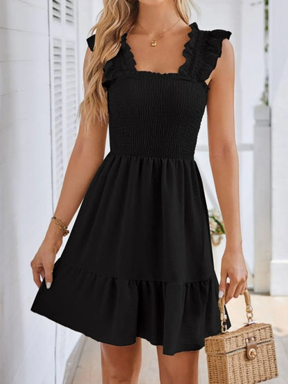 Smocked Square Neck Wide Strap Dress - adritiX