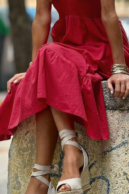 Smocked Tiered Cap Sleeve Maxi Dress - adritiX