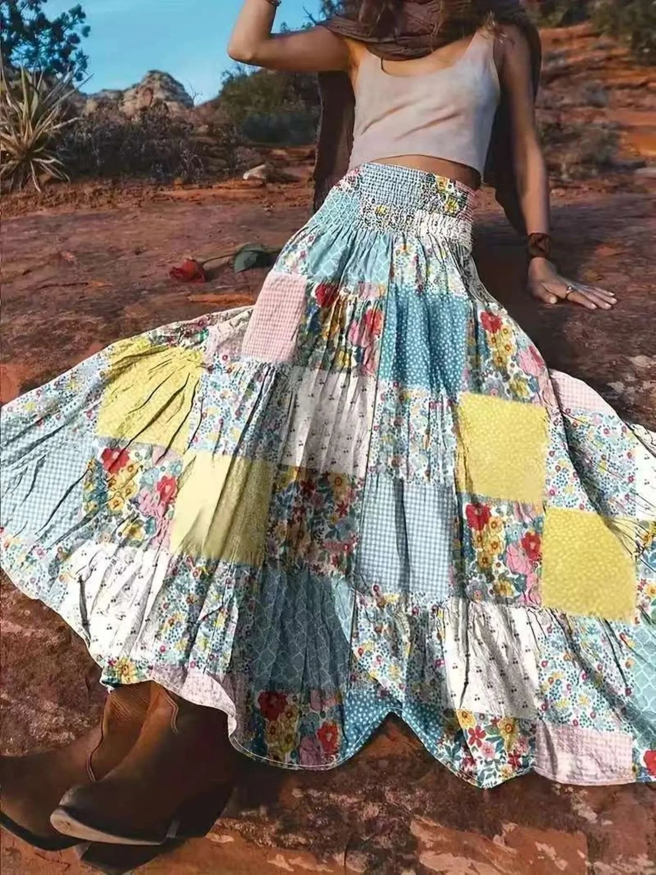 Smocked Waist Printed Maxi Skirt - adritiX