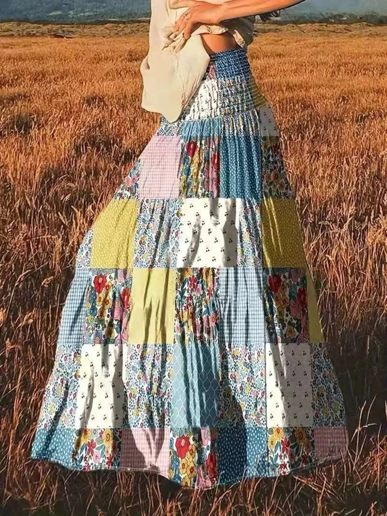 Smocked Waist Printed Maxi Skirt - adritiX