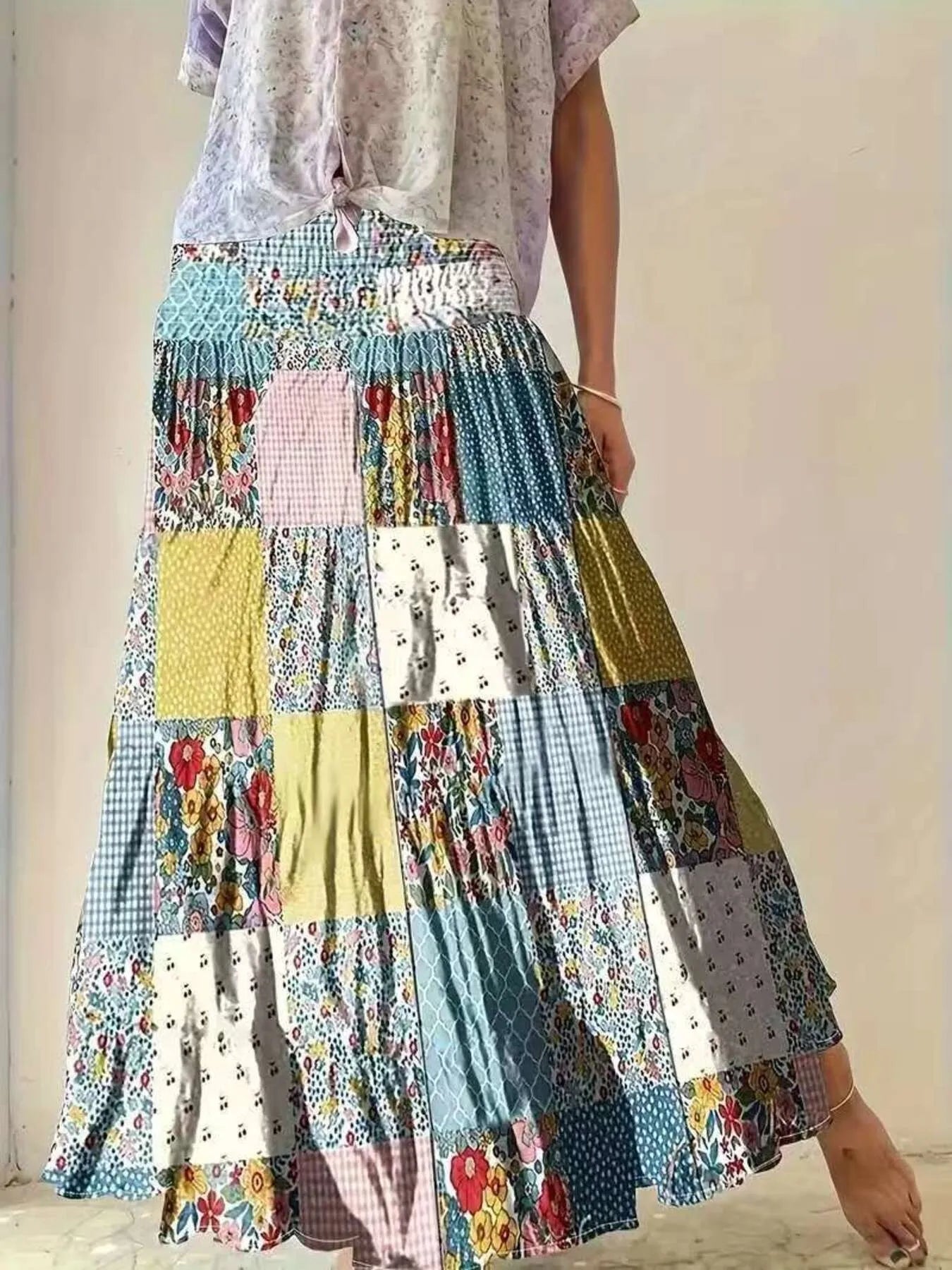 Smocked Waist Printed Maxi Skirt - adritiX