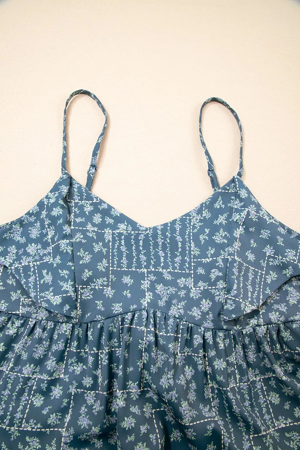Spaghetti Straps Floral Print Knot Detail High Waist Flared Dress - adritiX