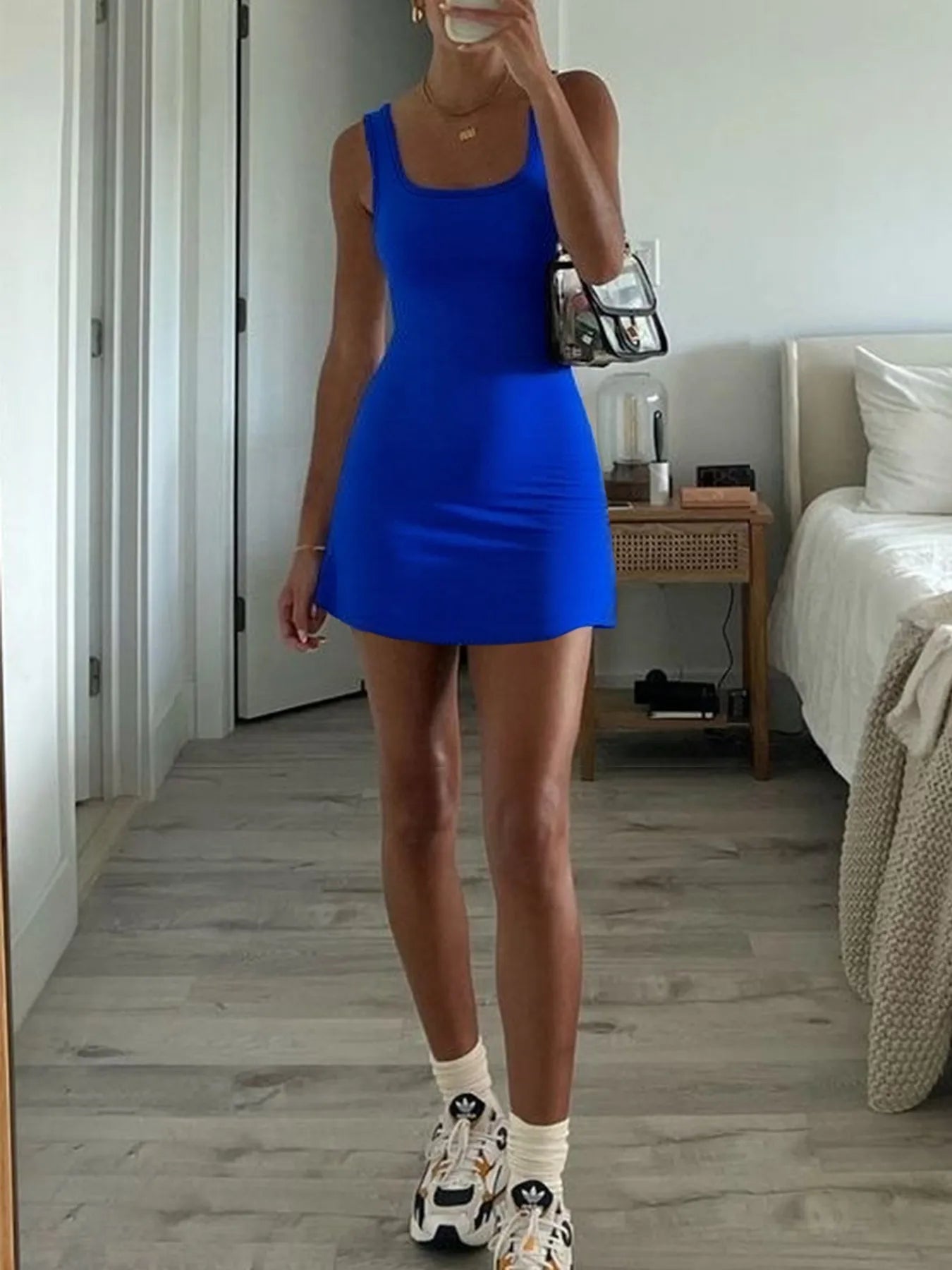 Square Neck Bodycon Mini Tank Dress - adritiX