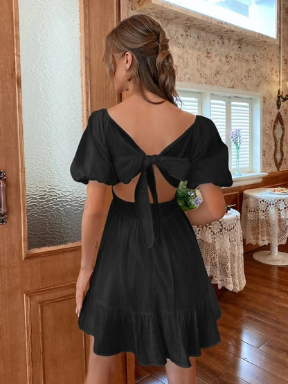 Square Neck Puff Sleeve Mini Dress - adritiX