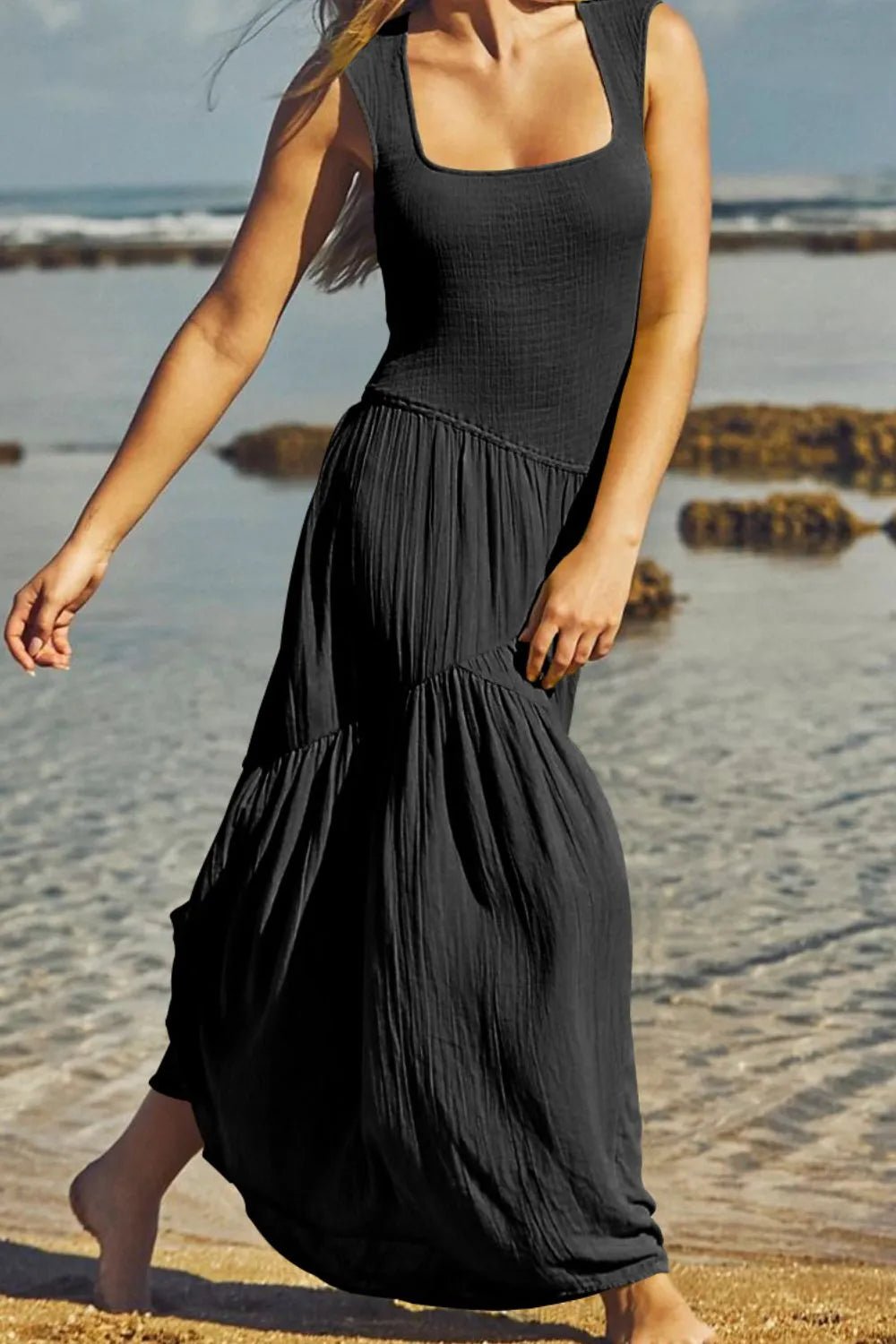 Square Neck Wide Strap Dress - adritiX