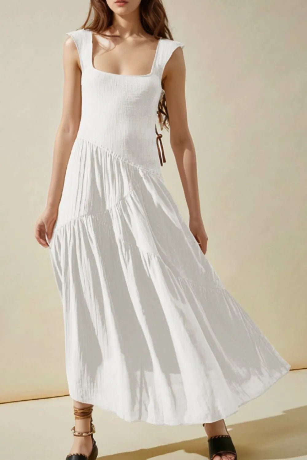 Square Neck Wide Strap Dress - adritiX