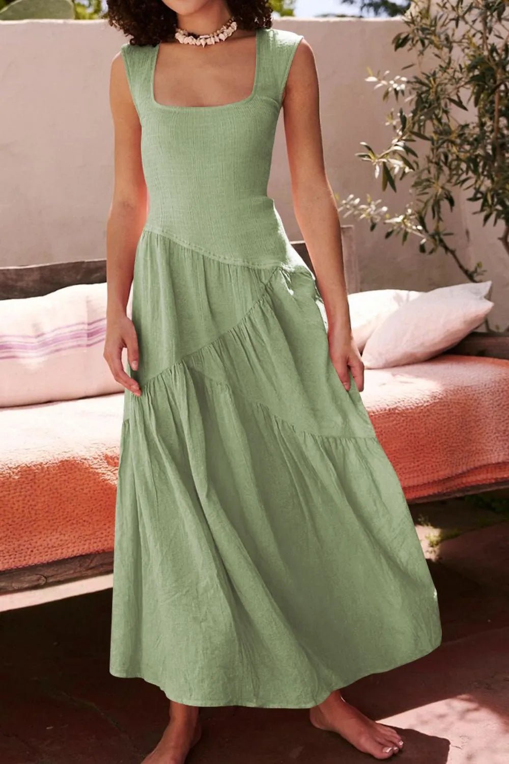 Square Neck Wide Strap Dress - adritiX