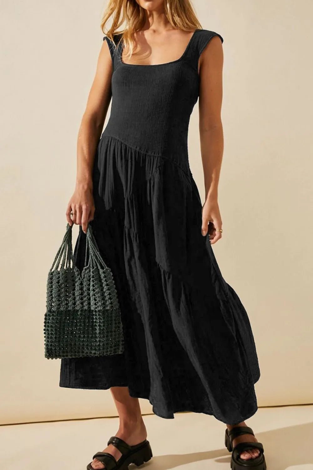 Square Neck Wide Strap Dress - adritiX