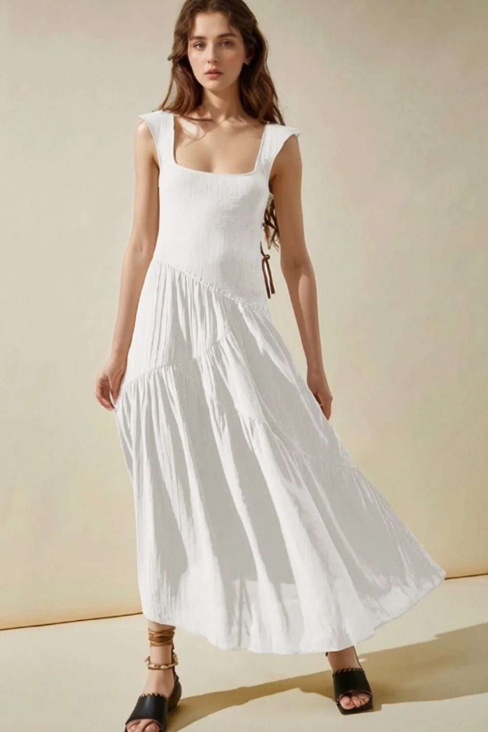 Square Neck Wide Strap Dress - adritiX