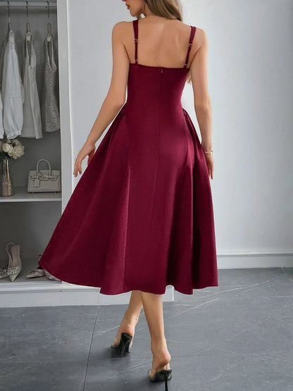 Square Neck Wide Strap Midi Dress - adritiX