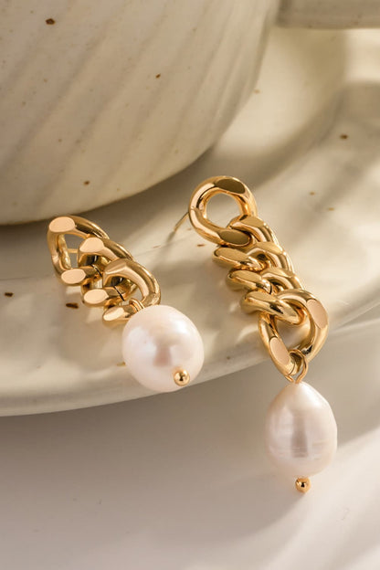 Stainless Steel Pearl Asymmetrical Earrings - adritiX
