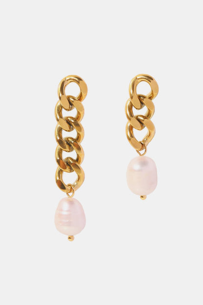 Stainless Steel Pearl Asymmetrical Earrings - adritiX
