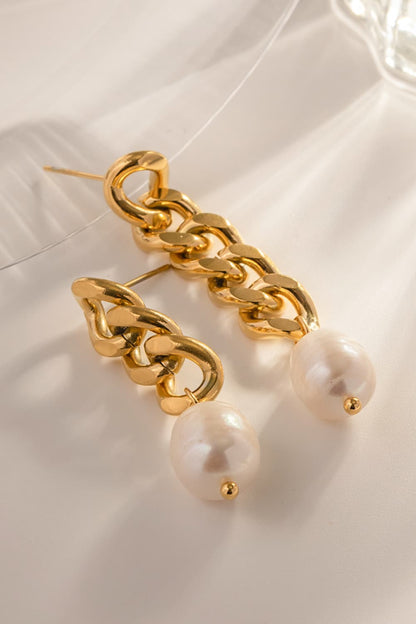 Stainless Steel Pearl Asymmetrical Earrings - adritiX