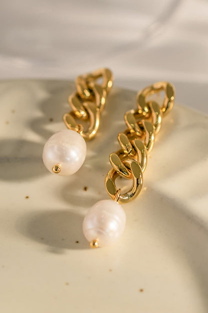 Stainless Steel Pearl Asymmetrical Earrings - adritiX