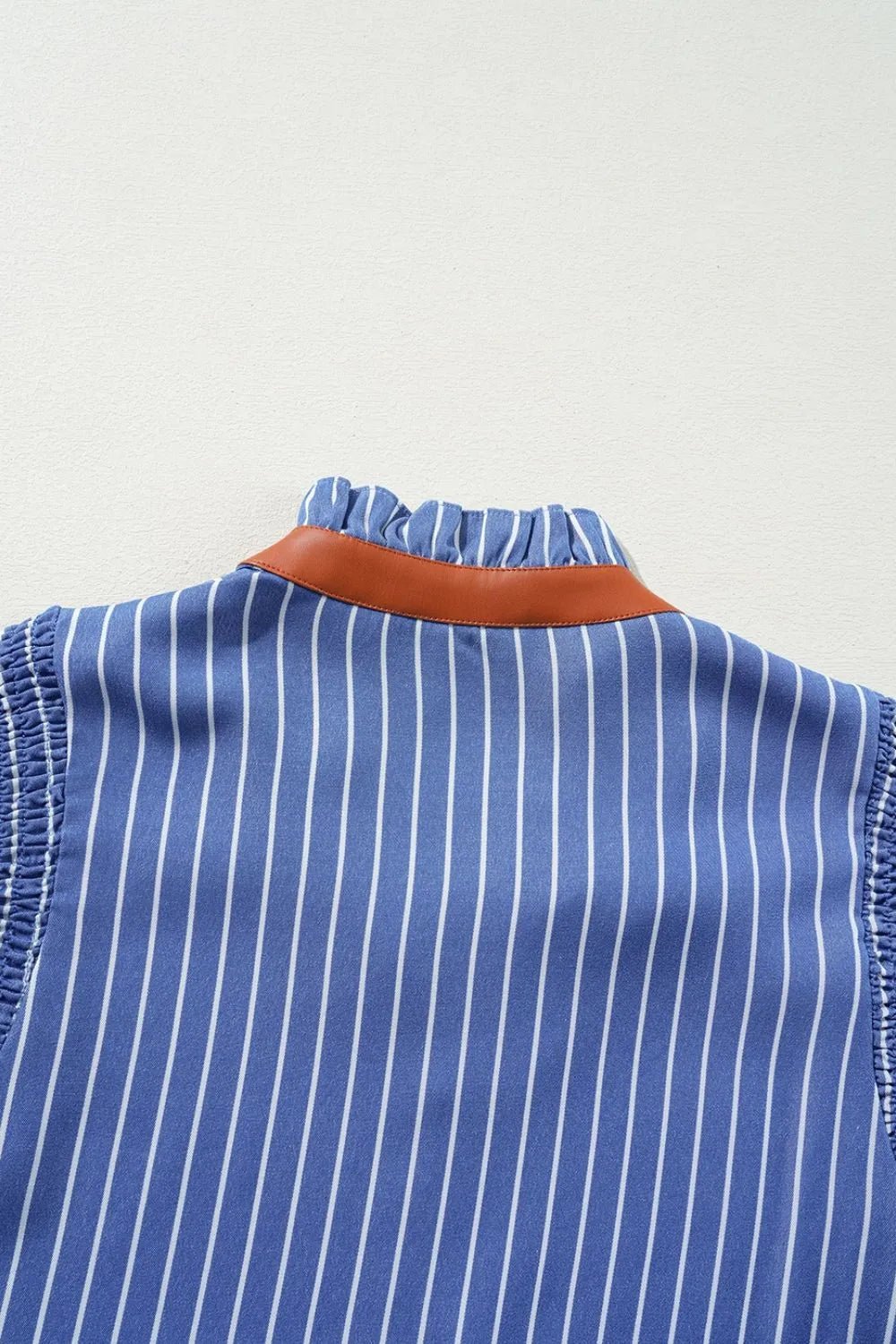 Stripe Frilly Split Neck Shirred Ruffle Sleeve Short Shift Dress - adritiX