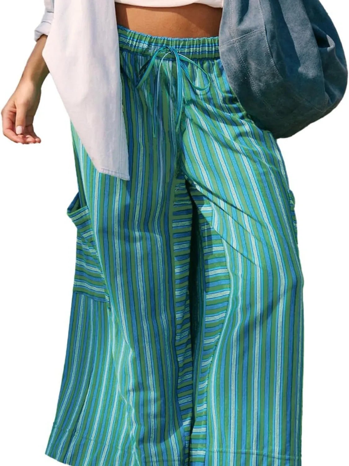 Stripe & Style Wide Leg Pants - Eye - Catching Contrast Stripes for Effortless Chic - adritiX