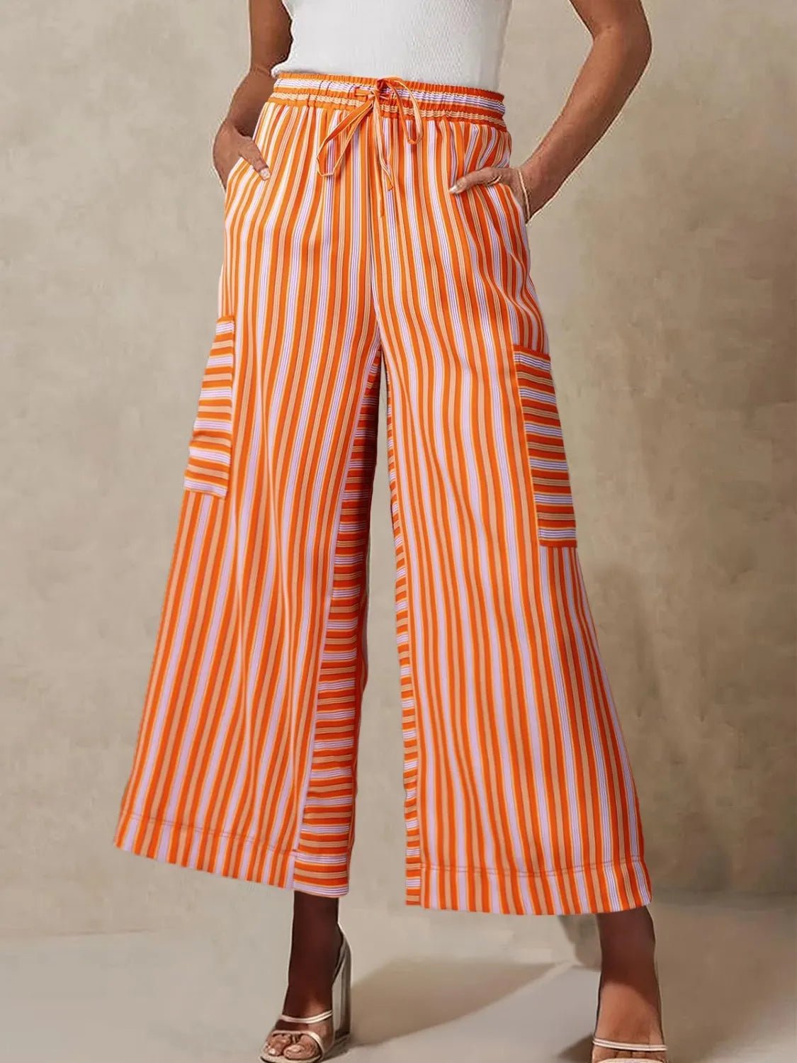 Stripe & Style Wide Leg Pants - Eye - Catching Contrast Stripes for Effortless Chic - adritiX