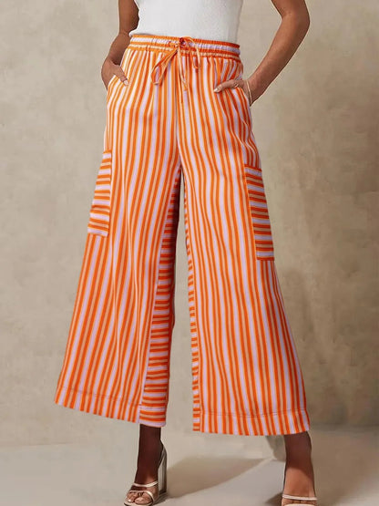 Stripe & Style Wide Leg Pants - Eye - Catching Contrast Stripes for Effortless Chic - adritiX