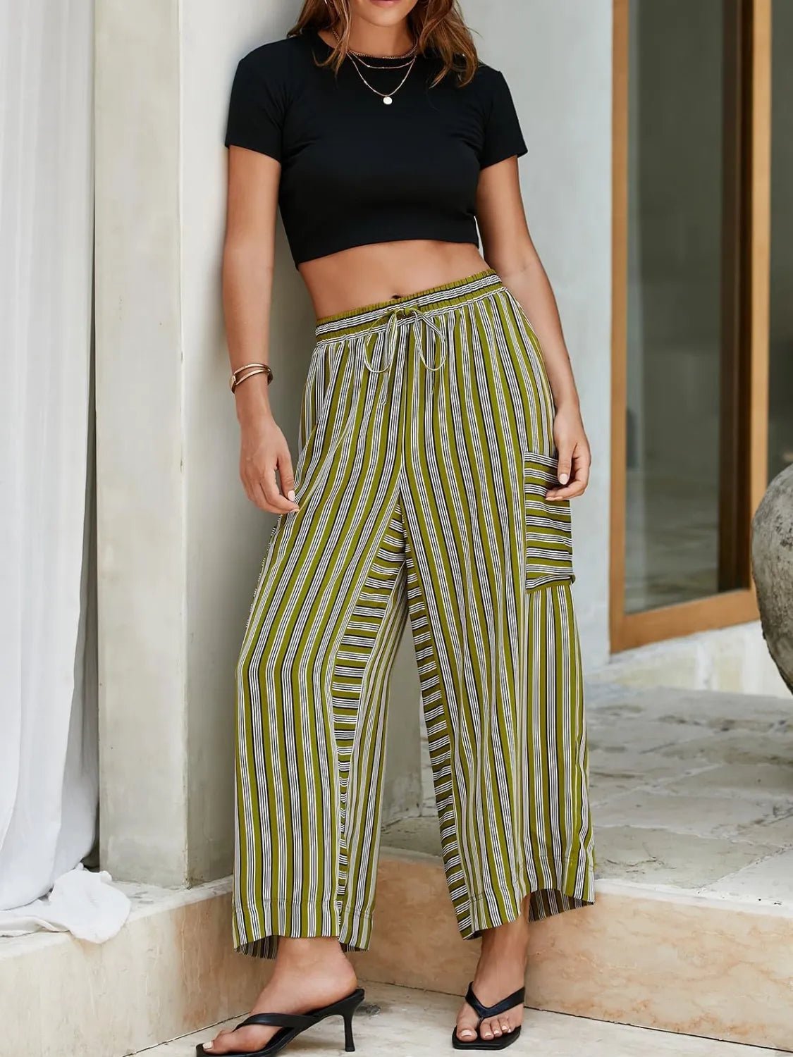 Stripe & Style Wide Leg Pants - Eye - Catching Contrast Stripes for Effortless Chic - adritiX
