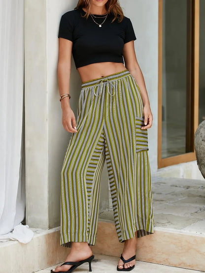 Stripe & Style Wide Leg Pants - Eye - Catching Contrast Stripes for Effortless Chic - adritiX
