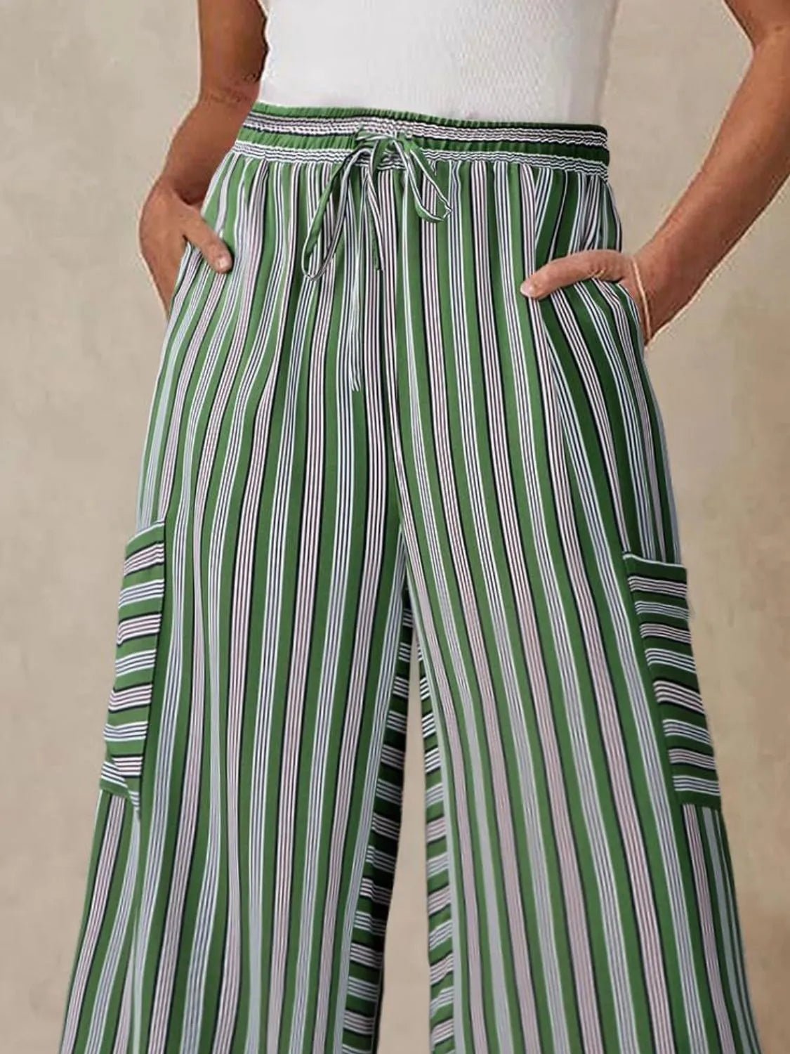 Stripe & Style Wide Leg Pants - Eye - Catching Contrast Stripes for Effortless Chic - adritiX