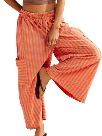 Stripe & Style Wide Leg Pants - Eye - Catching Contrast Stripes for Effortless Chic - adritiX