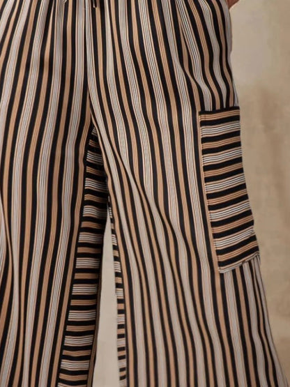Stripe & Style Wide Leg Pants - Eye - Catching Contrast Stripes for Effortless Chic - adritiX