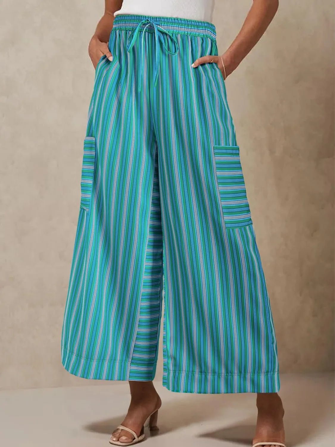 Stripe & Style Wide Leg Pants - Eye - Catching Contrast Stripes for Effortless Chic - adritiX