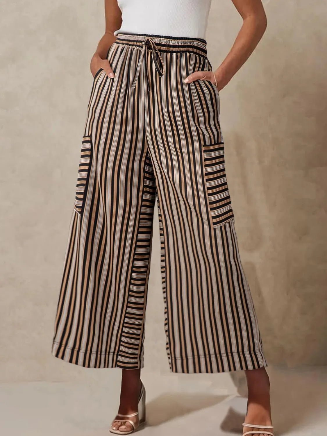 Stripe & Style Wide Leg Pants - Eye - Catching Contrast Stripes for Effortless Chic - adritiX