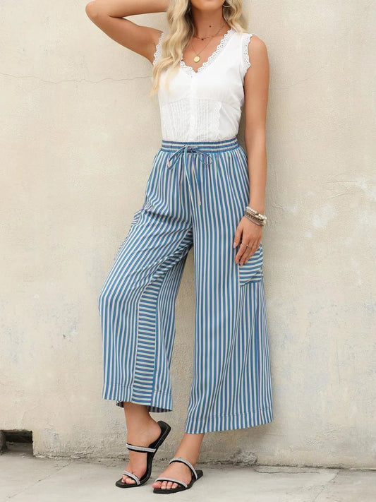 Stripe & Style Wide Leg Pants - Eye - Catching Contrast Stripes for Effortless Chic - adritiX