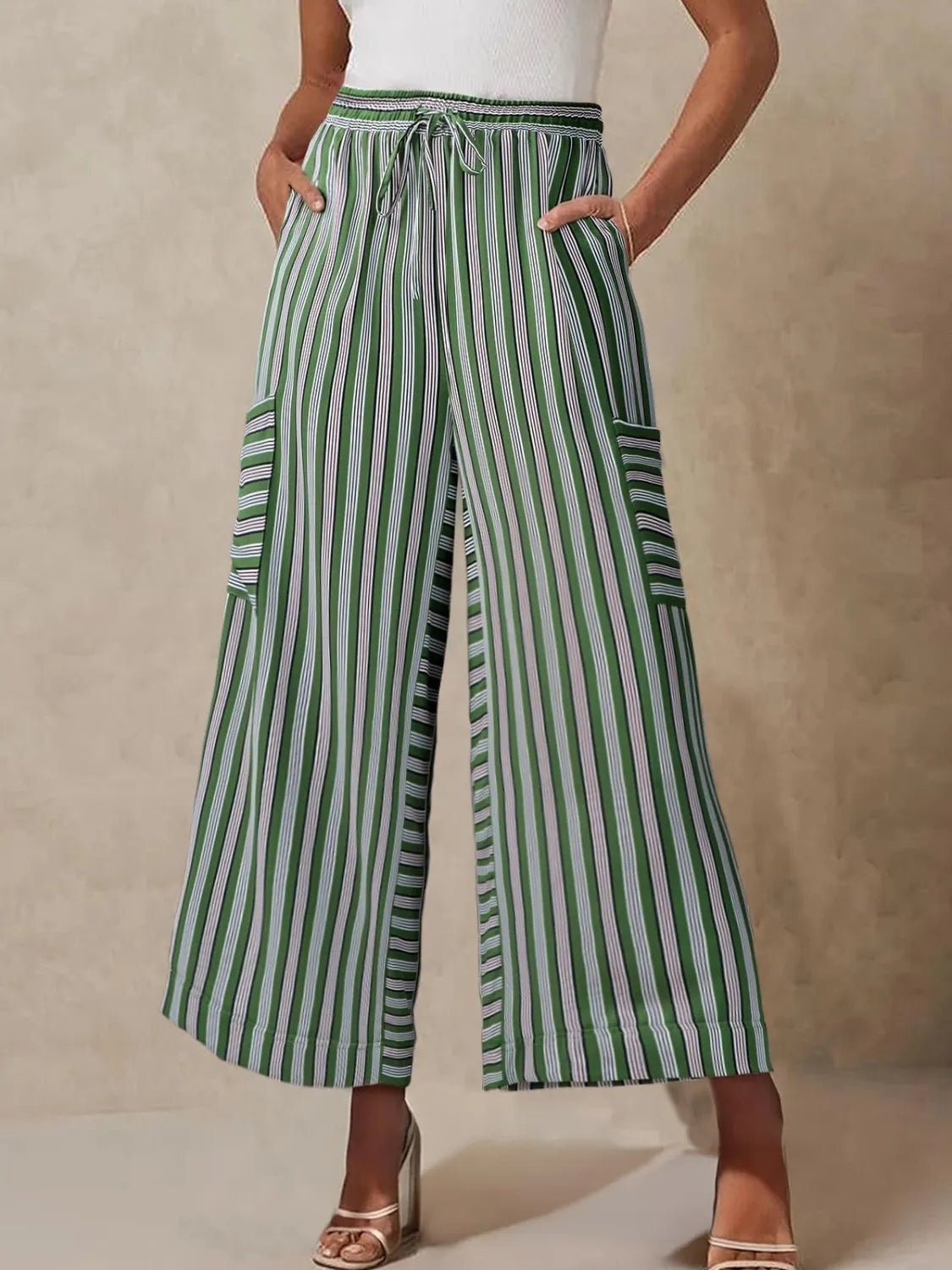 Stripe & Style Wide Leg Pants - Eye - Catching Contrast Stripes for Effortless Chic - adritiX