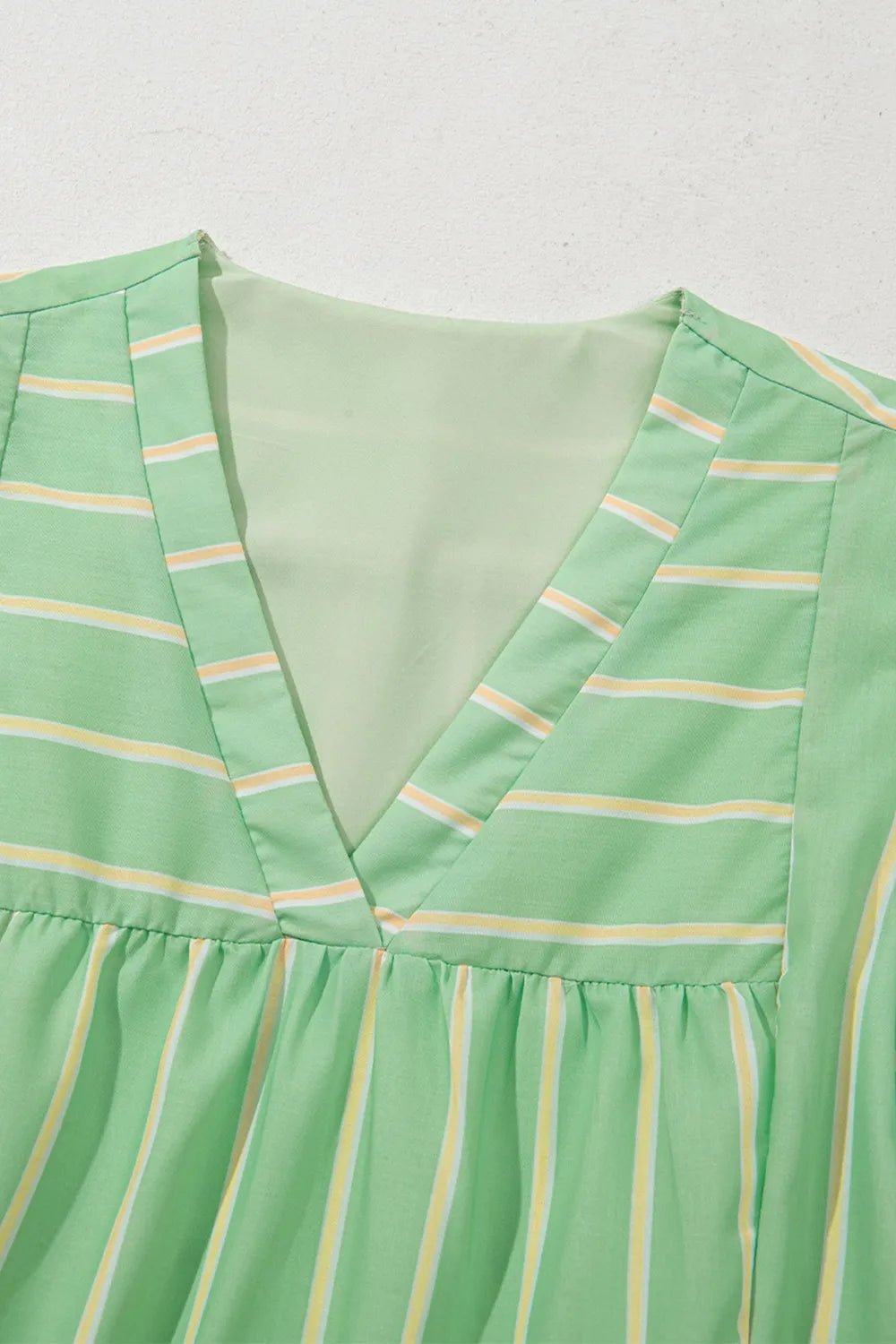 Stripe V Neck Short Sleeve Frilled Detail Dress - adritiX
