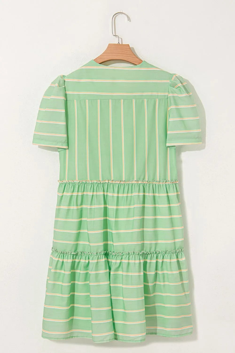 Stripe V Neck Short Sleeve Frilled Detail Dress - adritiX