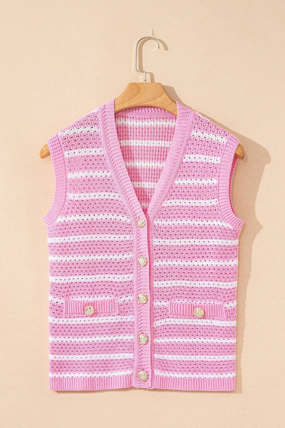 Striped Button - Up Knit Sweater Vest - adritiX