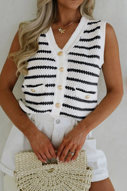 Striped Button - Up Knit Sweater Vest - adritiX
