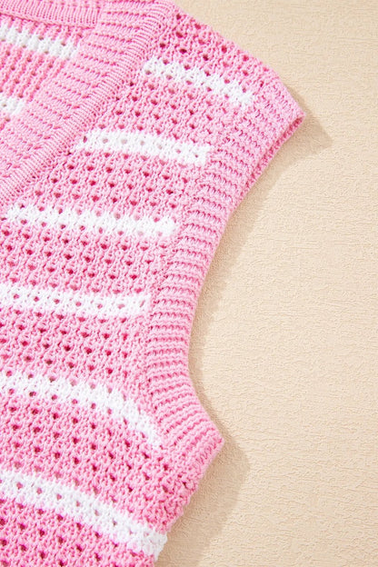Striped Button - Up Knit Sweater Vest - adritiX