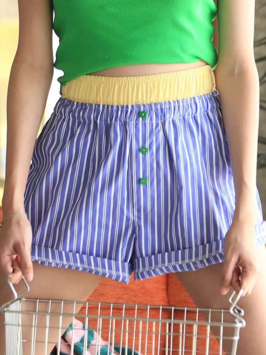 Striped Elastic Waist Shorts - adritiX
