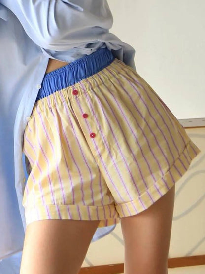 Striped Elastic Waist Shorts - adritiX