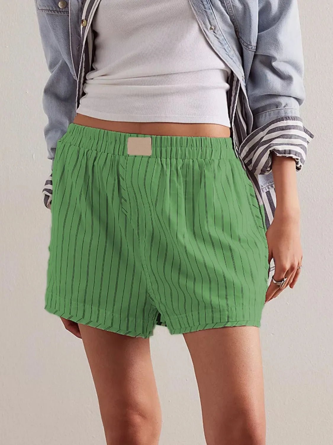 Striped Elastic Waist Shorts - adritiX