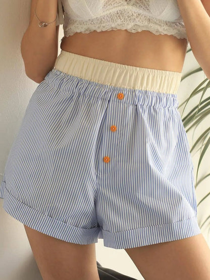 Striped Elastic Waist Shorts - adritiX
