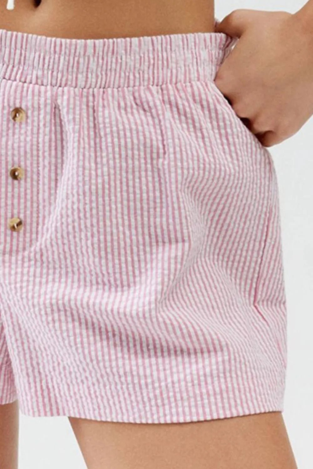 Striped Elastic Waist Shorts - adritiX