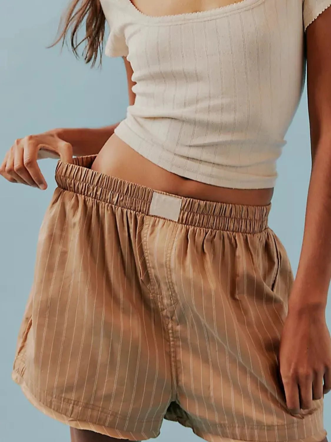 Striped Elastic Waist Shorts - adritiX
