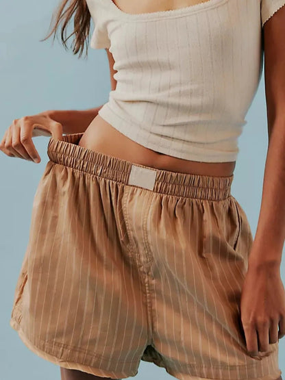 Striped Elastic Waist Shorts - adritiX