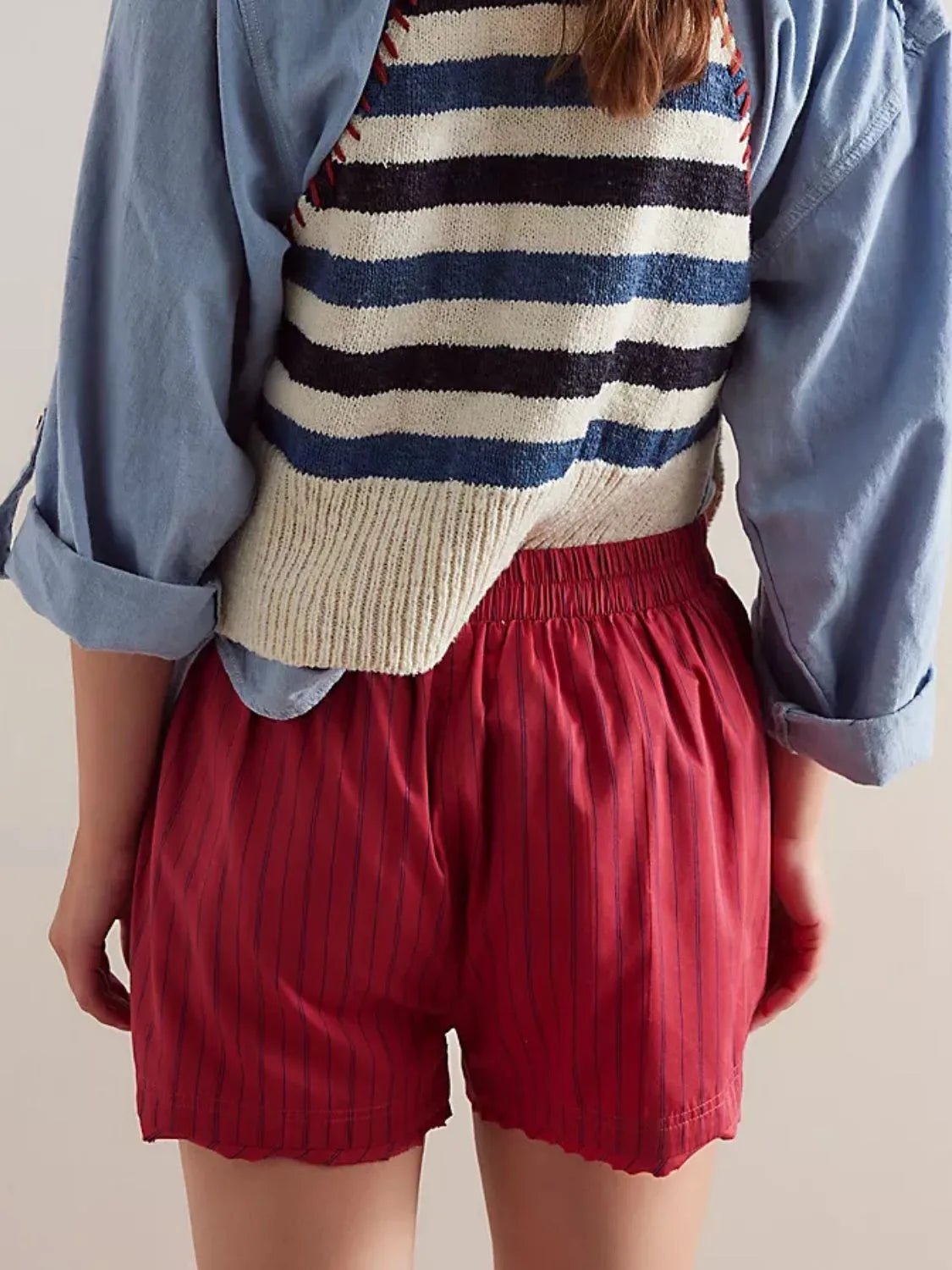 Striped Elastic Waist Shorts - adritiX