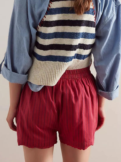 Striped Elastic Waist Shorts - adritiX