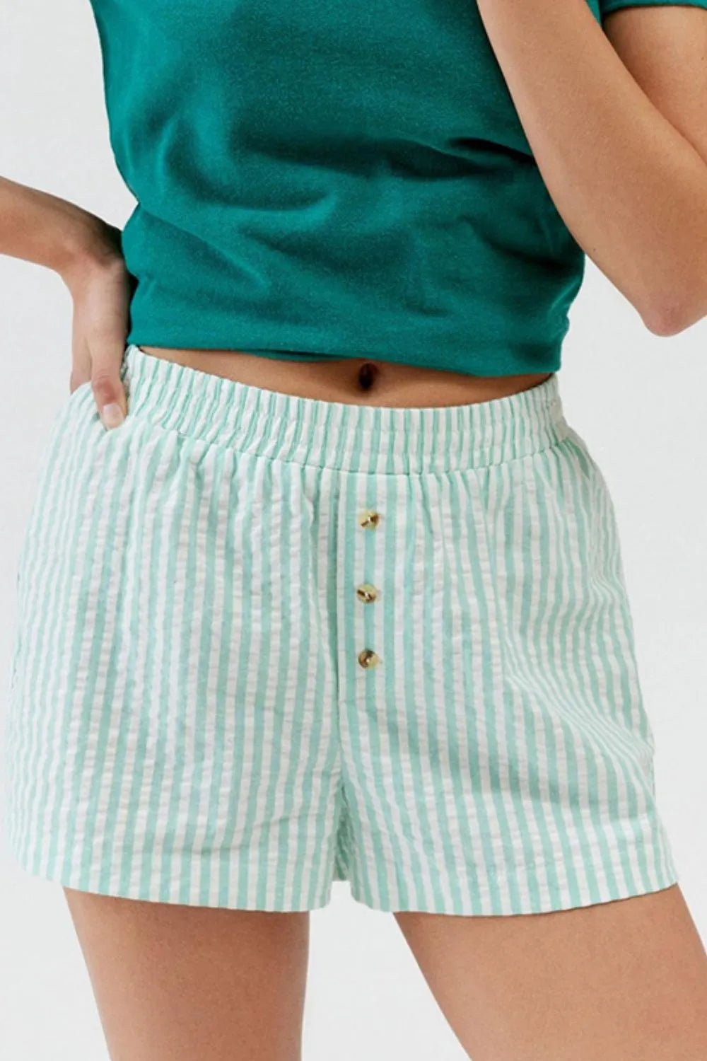 Striped Elastic Waist Shorts - adritiX